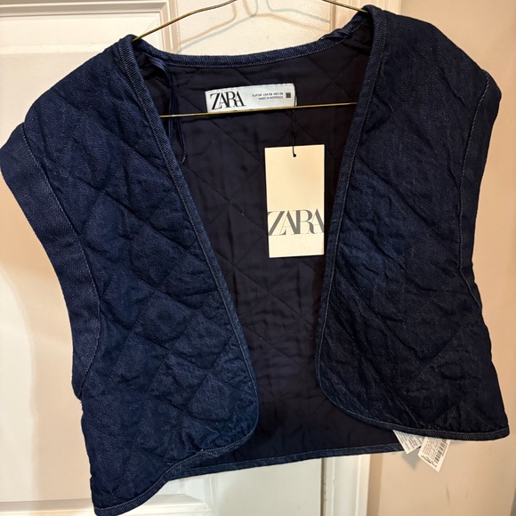 Zara XS Denim Cropped Quilted Vest NWT - Picture 2 of 2